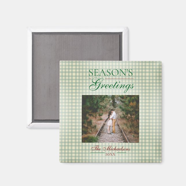 Die Grüße der Saison Gingham Weihnachten Magnet (Vorderseite/Rückseite)