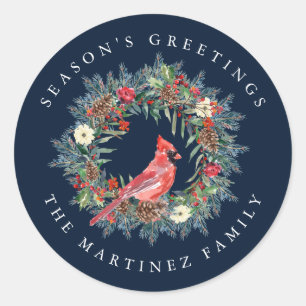 Die Grüße des Roten Kardinals Pine Wreath Season Runder Aufkleber