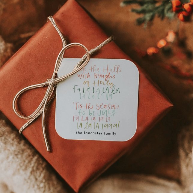 Die Hallen farbenfroh erleben Quadratischer Aufkleber (Deck the Halls Colorful Square Sticker)