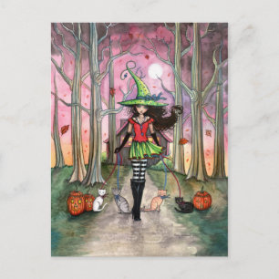 Die Halloween-Hexe mit Katzen Postkarte