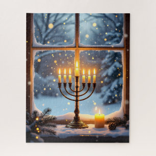 Die Hanukkah Menorah in einem schneebedeckten Wint