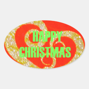 Die Happy Christmas Rot- und Gold-Kollektion. Ovaler Aufkleber