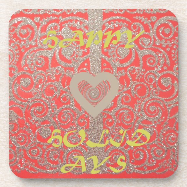 Die Happy Holidays Heart Red and Gold Collection Getränkeuntersetzer (Vorderseite)