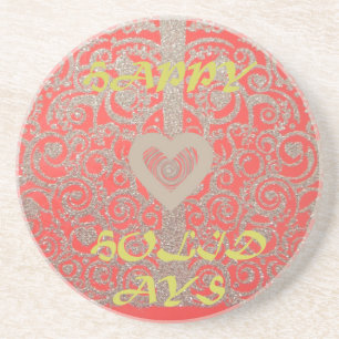 Die Happy Holidays Heart Red and Gold Collection Getränkeuntersetzer