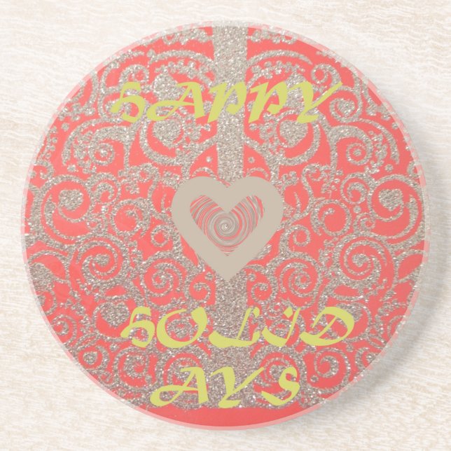 Die Happy Holidays Heart Red and Gold Collection Getränkeuntersetzer (Vorne)