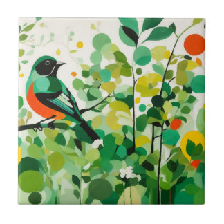 Die Harmonie der Natur, Abstrakter Vogel am Baumzw Fliese