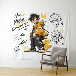 Die Hauptfigur Anime-Stil Coole Kunst Wandteppich