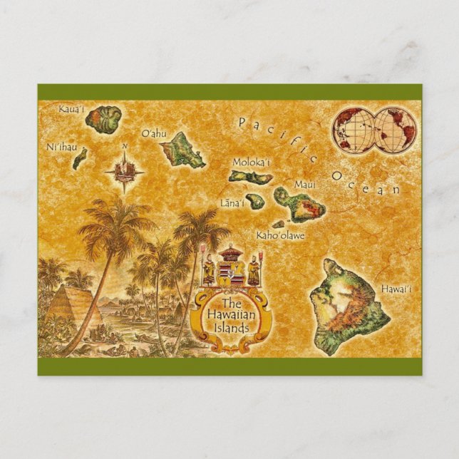 Die Hawaiianischen Inseln Vintage Karte Postkarte (Vorderseite)