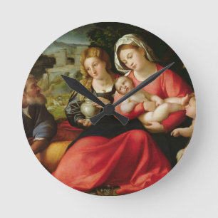 Die heilige Familie, c.1508-12 (Öl auf Leinwand) Runde Wanduhr