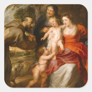 Die heilige Familie mit Heiligen Quadratischer Aufkleber