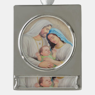 Die Heilige Familie: Porträt der göttlichen Liebe Banner-Ornament Silber