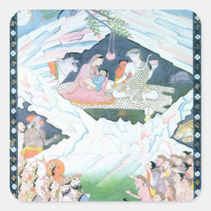 Die heilige Familie Shiva und Parvati Quadratischer Aufkleber