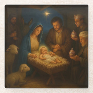 Die Heilige Familie Weihnachten mit 3 Weisen Glasuntersetzer