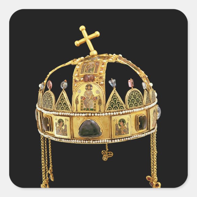 Die Heilige Krone Ungarns, 11.-12. Jahrhundert Quadratischer Aufkleber (Vorderseite)