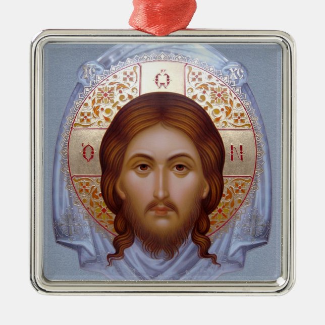 Die HEILIGE MANDYLION Ikonen-Verzierung Silbernes Ornament (Vorne)