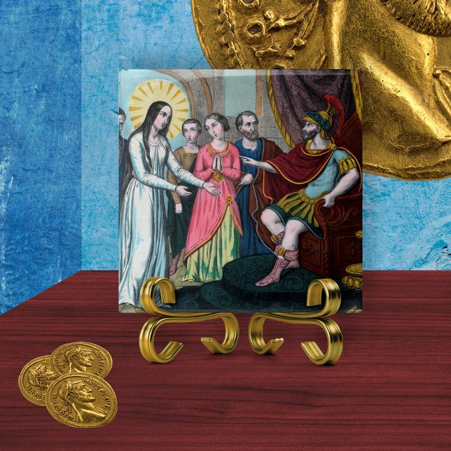 Die heilige Philomena wird vor Kaiser Diokletian a Fliese (Von Creator hochgeladen)