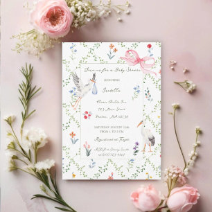 Die Heirloom Rose & Ribbon Signature Storch Einladung