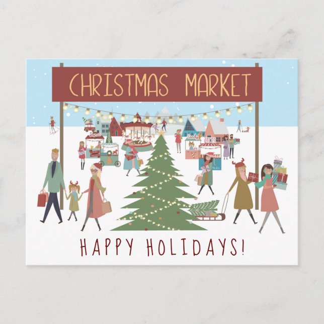 Die Hektik des Weihnachtsmarktes Feiertagspostkarte (Vorderseite)
