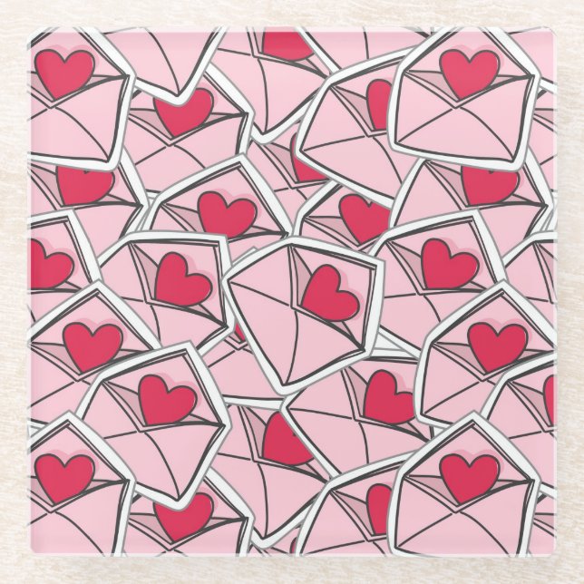 Die Herzen des Valentinsgrußes auf Umschlägen Glasuntersetzer (Vorderseite)
