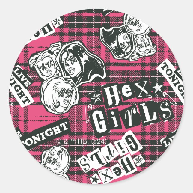 Die Hex Girls punk Kariertes Muster Runder Aufkleber (Vorderseite)