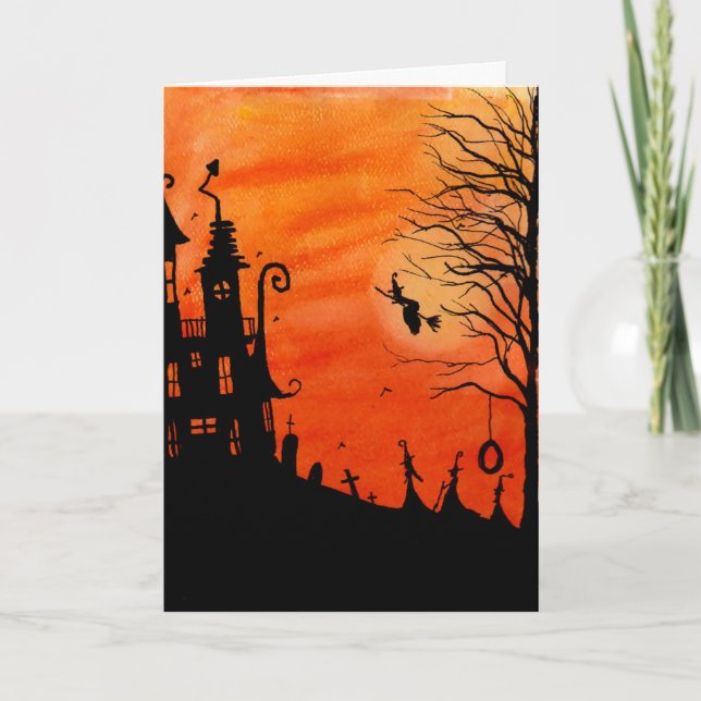 Die Hexe-Haus-Halloween-Karte Karte (Vorderseite)