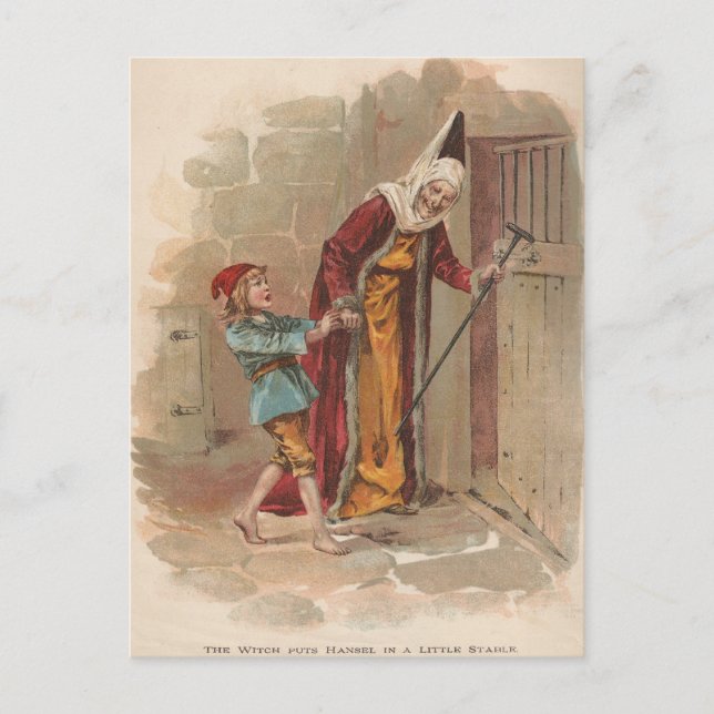 Die Hexe legte die Hand in den Stall Postkarte (Vorderseite)