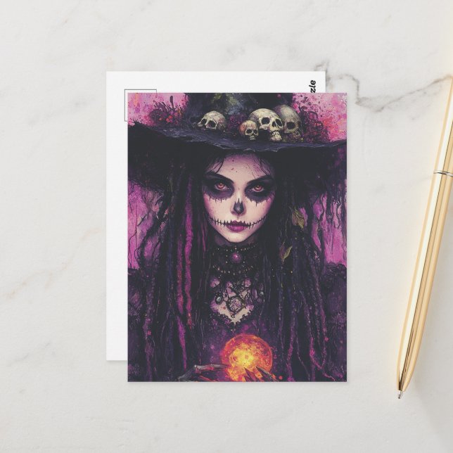 Die Hexe mit Magie Postkarte (Vorderseite/Rückseite Beispiel)