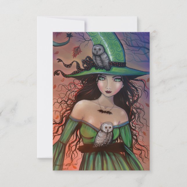 Die Hexe und das Owls Halloween Postcard Small Karte (Vorderseite)