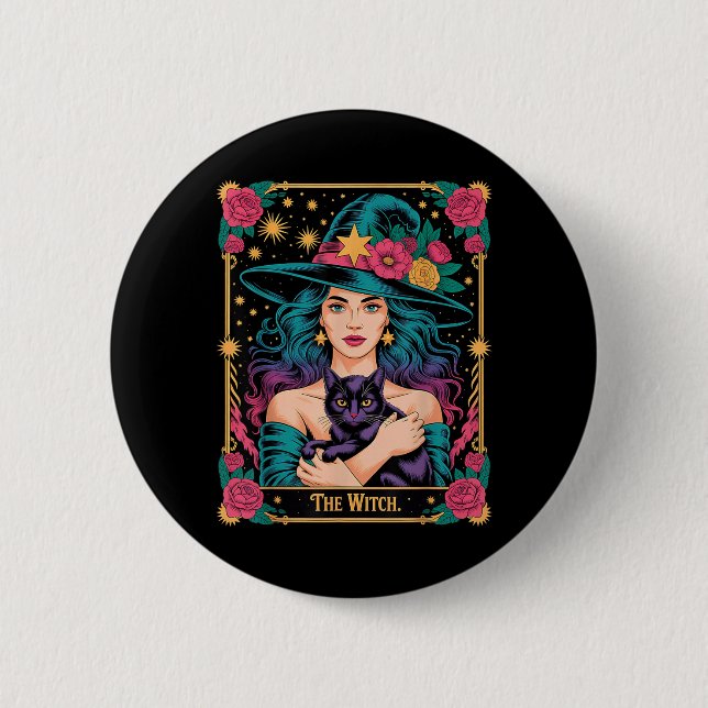 Die Hexenkarte Halloween Gothic Hexen-Vibes Schwar Button (Vorderseite)