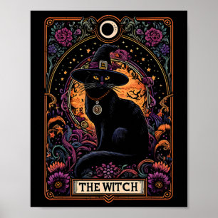 Die Hexenkkatze Tarot Card Halloween Vintag Gothic Poster