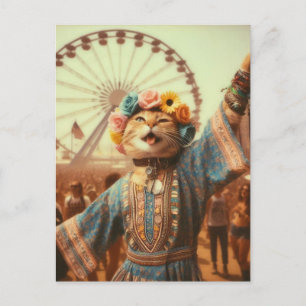 Die Hippie Kitty Postcard Postkarte