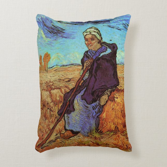 Die Hirtin (nach Millet) von Vincent van Gogh Dekokissen (Vorderseite(Vertikal))