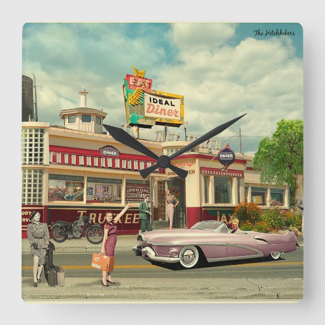 Die Hitchfänger Quadratische Wanduhr (Vorderseite)