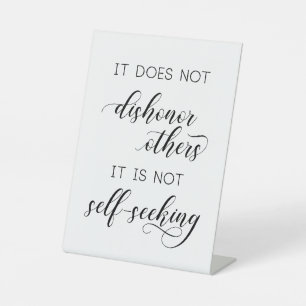 Die Hochzeit '1 Korinther 13' Liebe verehrt nicht Sockelschild