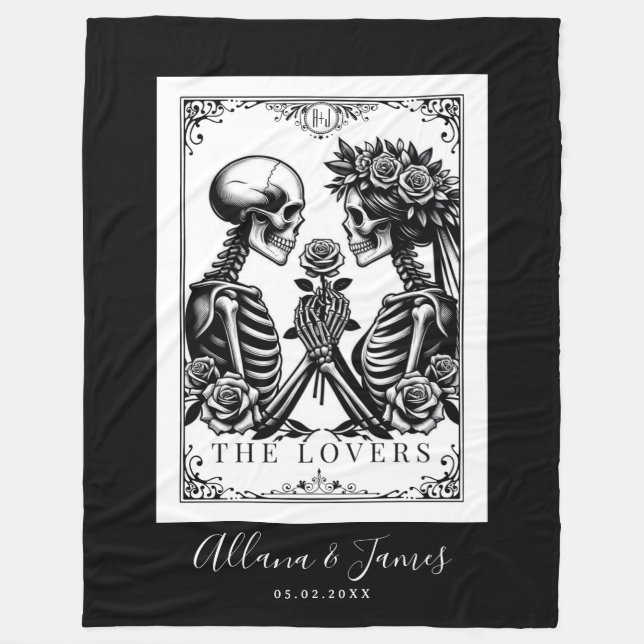 Die Hochzeit der Lovers Tarot Card Skelettons Mono Fleecedecke (Vorderseite)