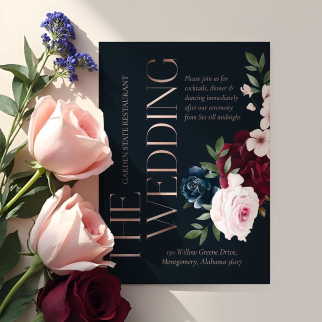 Die Hochzeit von Burgund & Navy Wasserfarbe Floral Begleitkarte (The Wedding Burgundy & Navy Watercolor Florals Enclosure Card)