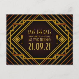 Die Hochzeit von Gatsby Gold 2020 spart das Datum Ankündigungspostkarte