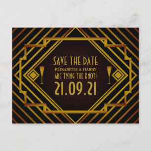 Die Hochzeit von Gatsby Gold 2020 spart das Datum Ankündigungspostkarte