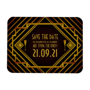 Die Hochzeit von Gatsby Gold 2020 spart das Datum Magnet