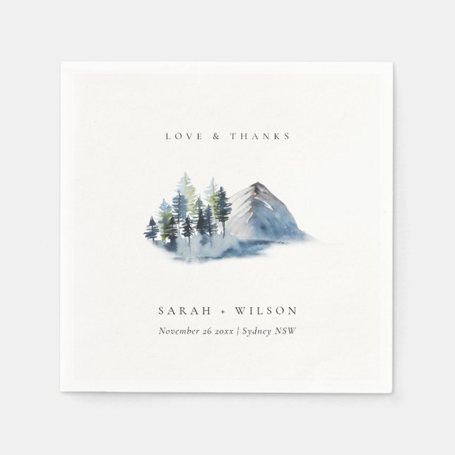 Die Hochzeit von Green Blue Pine Woods Mountain da Serviette (Vorderseite)