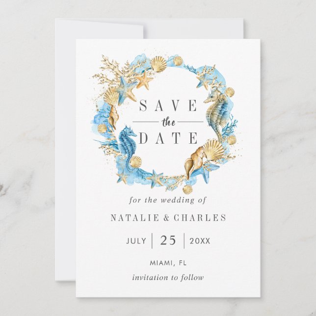 Die Hochzeit von Meer und Strand retten das Datum Save The Date (Vorderseite)