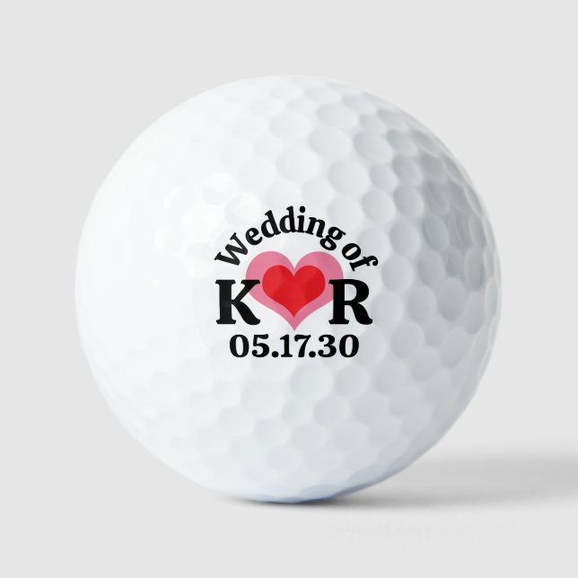 DIE HOCHZEIT von Monogramm-Initialen und rosa rote Golfball (Vorderseite)
