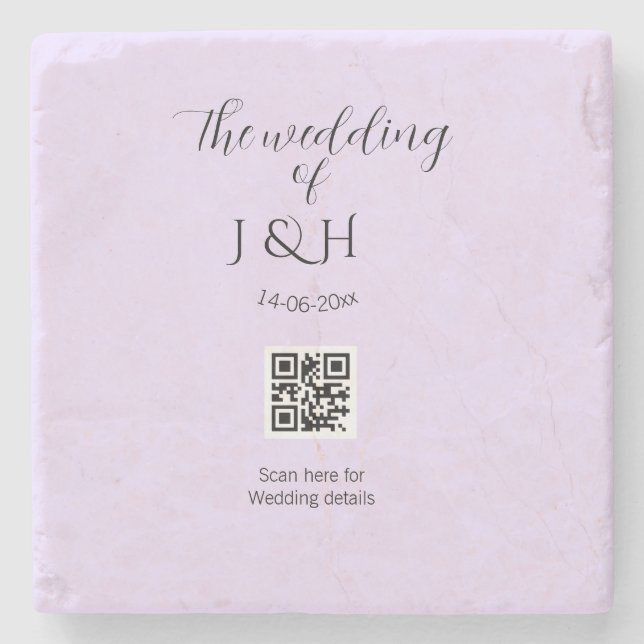 Die Hochzeit von Paarname QR-Code-Scan-Detail Steinuntersetzer (Vorderseite)