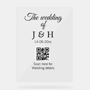 Die Hochzeit von Pärchennamen QR Code Scan Detail Acrylschild