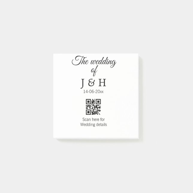 Die Hochzeit von Pärchennamen QR Code Scan Detail Post-it Klebezettel (Vorderseite)