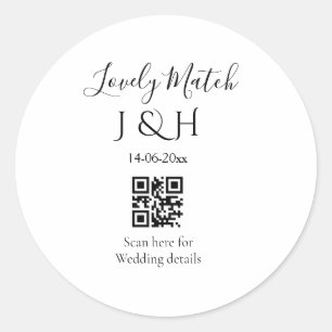 Die Hochzeit von Pärchennamen QR Code Scan Detail Runder Aufkleber