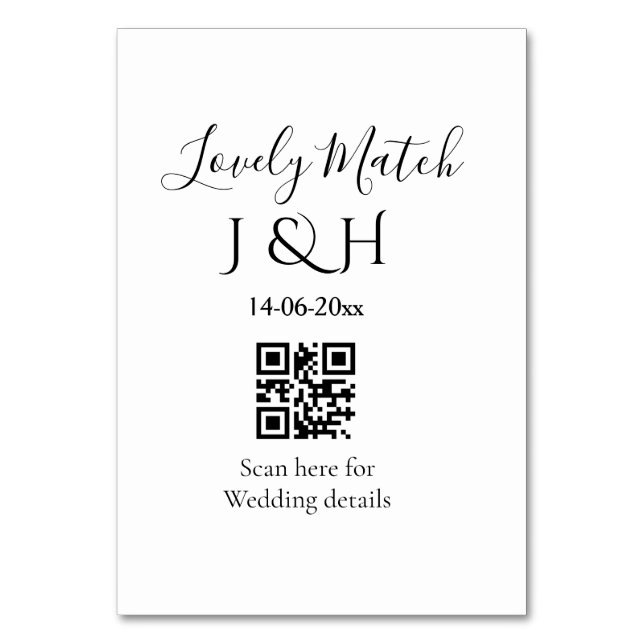 Die Hochzeit von Pärchennamen QR Code Scan Detail Tischnummer (Vorderseite)