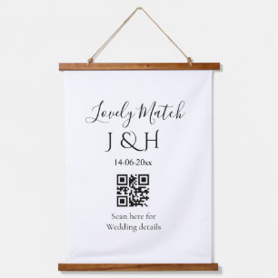 Die Hochzeit von Pärchennamen QR Code Scan Detail Wandteppich Mit Holzrahmen