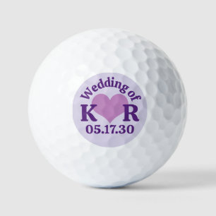 DIE HOCHZEIT VON Purpurrotem Herz & Monogramm-Init Golfball