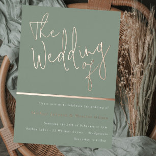 Die Hochzeit von: Sage Green & Rose Gold Folieneinladung